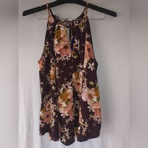 Blue rain brown floral halter top blouse Size Medium